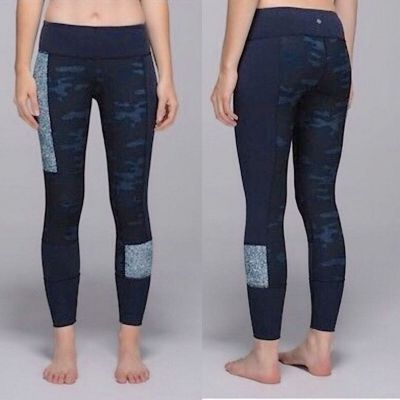Lululemon Wunder Under Sashiko Blue Camo Athletic Workout Leggings Size 10